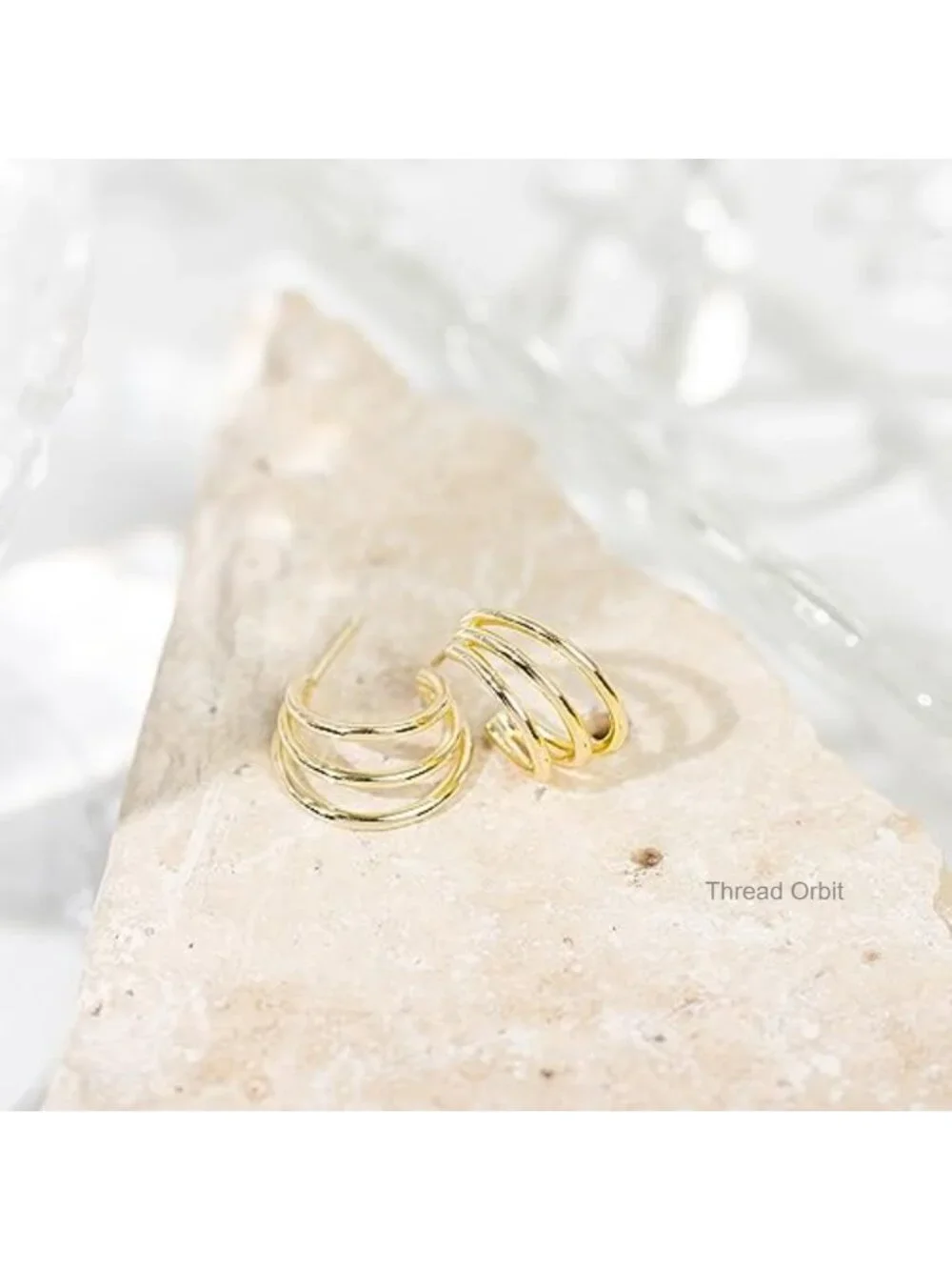 14K Gold Plated Triple Split Huggie Hoop Earrings - 925 Sterling Silver Posts,